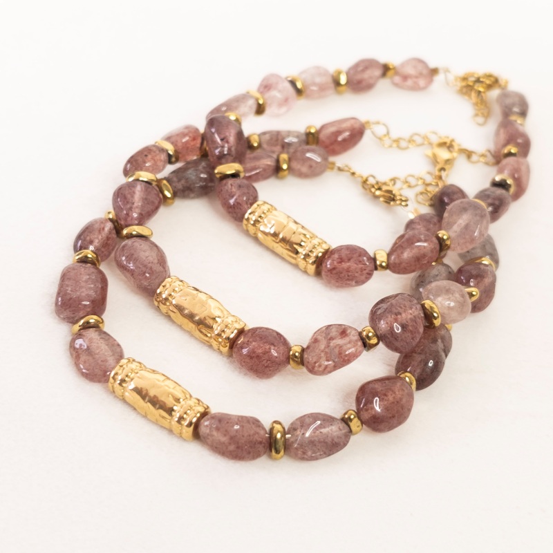 Bracelets Alicia en pierres naturelles de quartz rose – trio – Merveilles en Soi