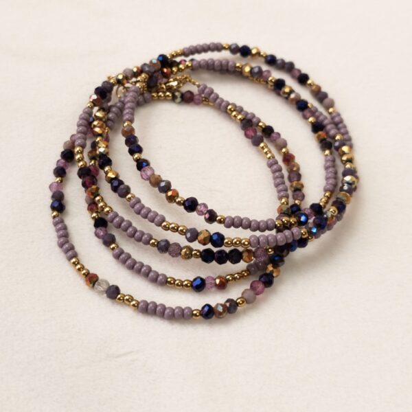 Collier‑bracelet Alma en perles de verre violet – Merveilles en Soi