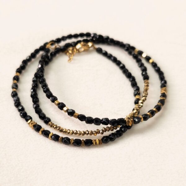 Collier‑bracelet Luna en perles de verre noir – Merveilles en Soi